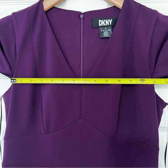 DKNY V-Neck Cap Sleeve Sheath Dress in Raspberry. - Picture 11 of 11